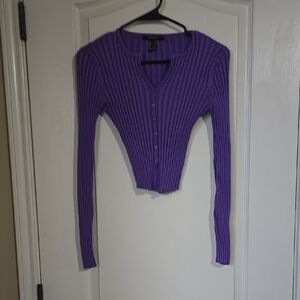 Purple Ribbed Long Sleeve Cardigan